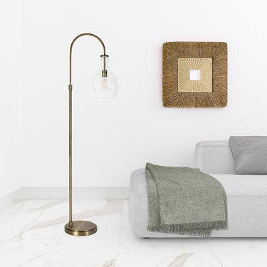 Brass Arched Floor Lamp With Clear Glass Dome Shade